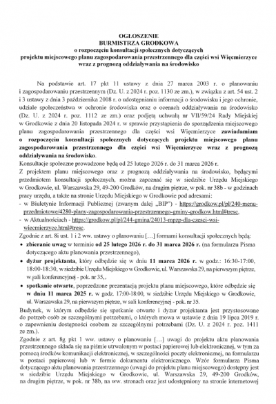 Konsultacje społeczne – Miejscowy Plan Zagospodarowania Przestrzennego dla części wsi Więcmierzyce