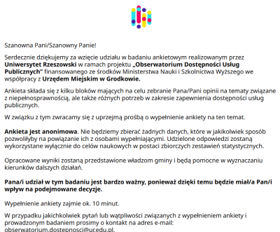 Diagnoza potrzeb mieszkańców w zakresie zapewnienia dostępności usług publicznych