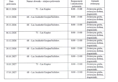 PLAN POLOWAŃ NA SEZON 2026/2027