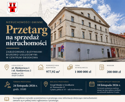 Przetarg na sprzedaż nieruchomości zabudowanej w centrum Grodkowa