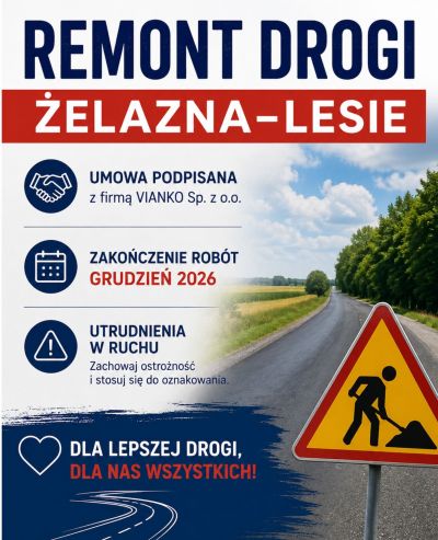 Remont drogi Żelazna–Lesie – umowa podpisana
